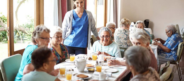 seniors eating in dining room